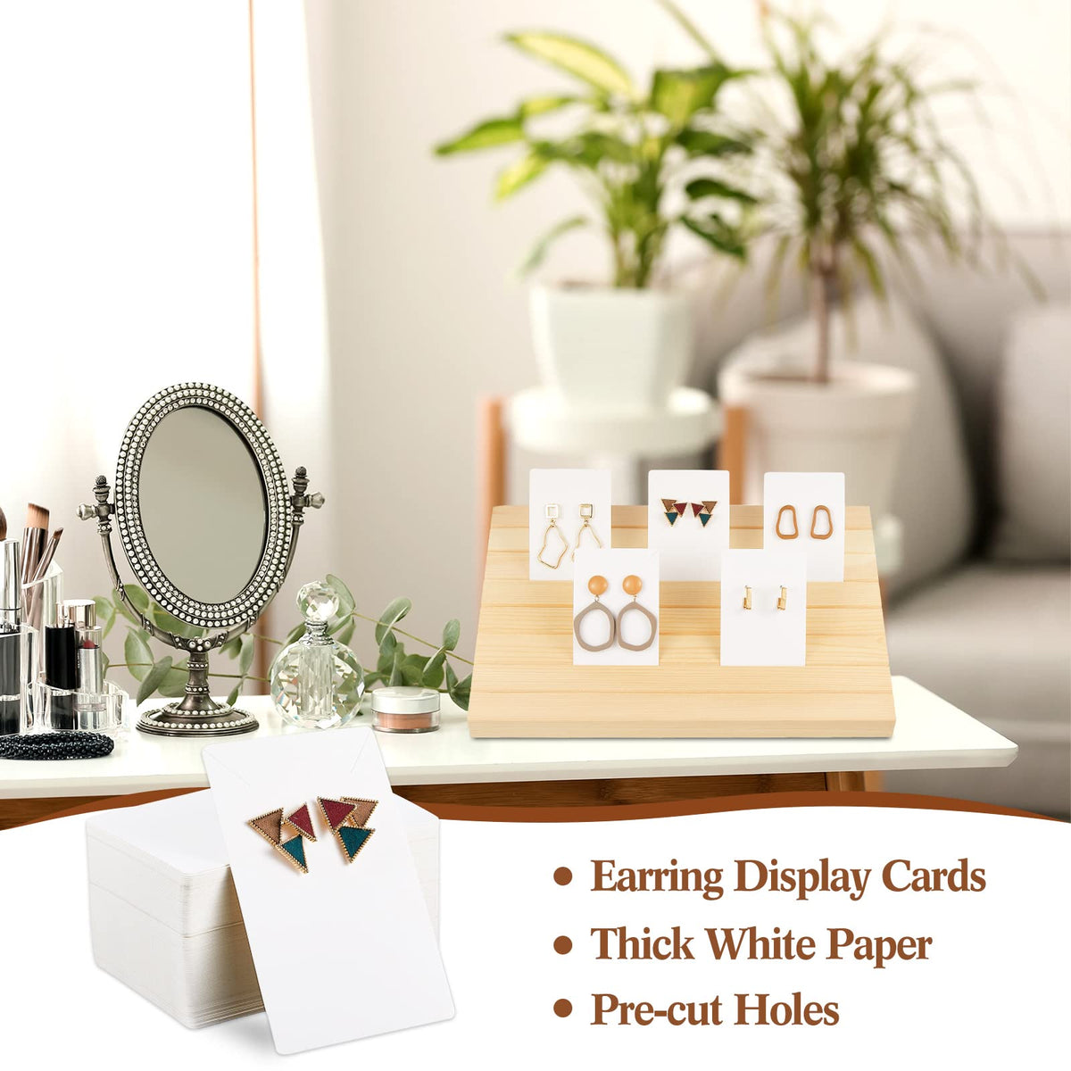 Marsui 124 Pcs Wood earring card display wooden earring display stand 4 Set Jewelry stand holder with Card for Jewelry Selling(Wood Color)