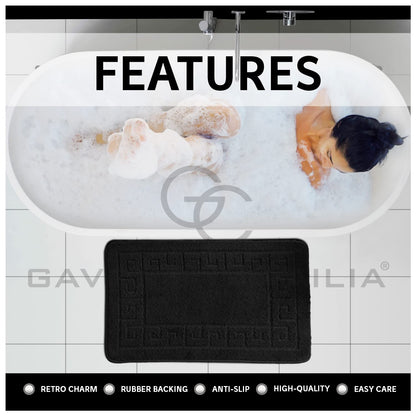 GC GAVENO CAVAILIA Greek Key Pattern Bath Mats 2 Piece Sets Non Slip, Soft Washable Rug Quick Dry Water Absorbent Bathroom Shower Mat & Pedestal Set, Black