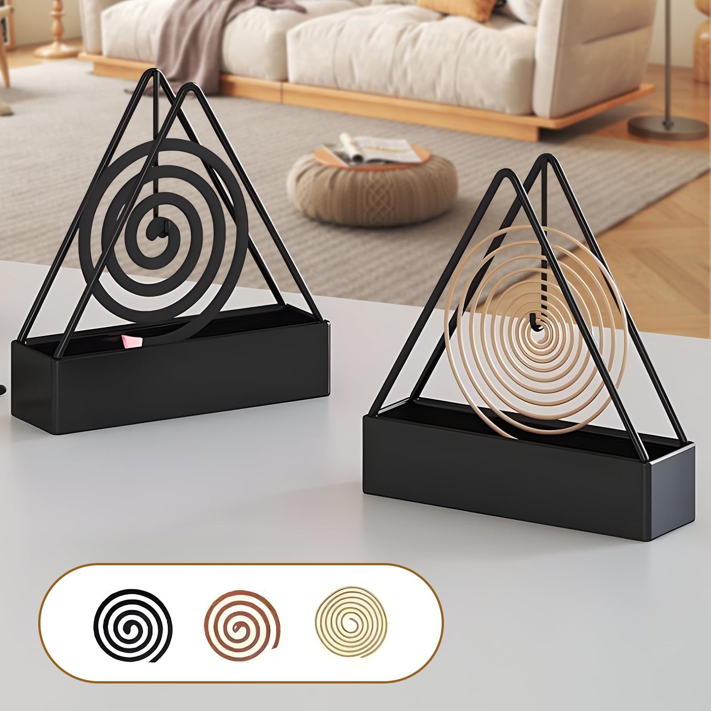 2 Pcs Black Iron Mosquito Coil Holder Full Metal Triangular Hanging Coil Tray Ash Catcher Fireproof Material Incense Holder Outdoor Home Garden Decor for Bar Courtyard Office Desktop (Black)