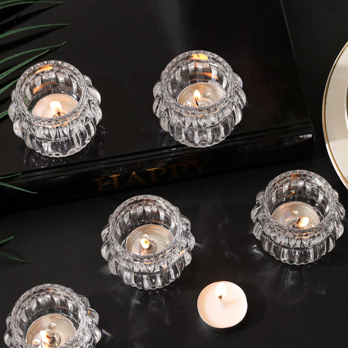 SHOHAYTO Set of 6 Glass Tea Light Candle Holders, Votive Candle Holders for Wedding Table Centerpieces, Tealight Holders for Christmas Party & Home Decor
