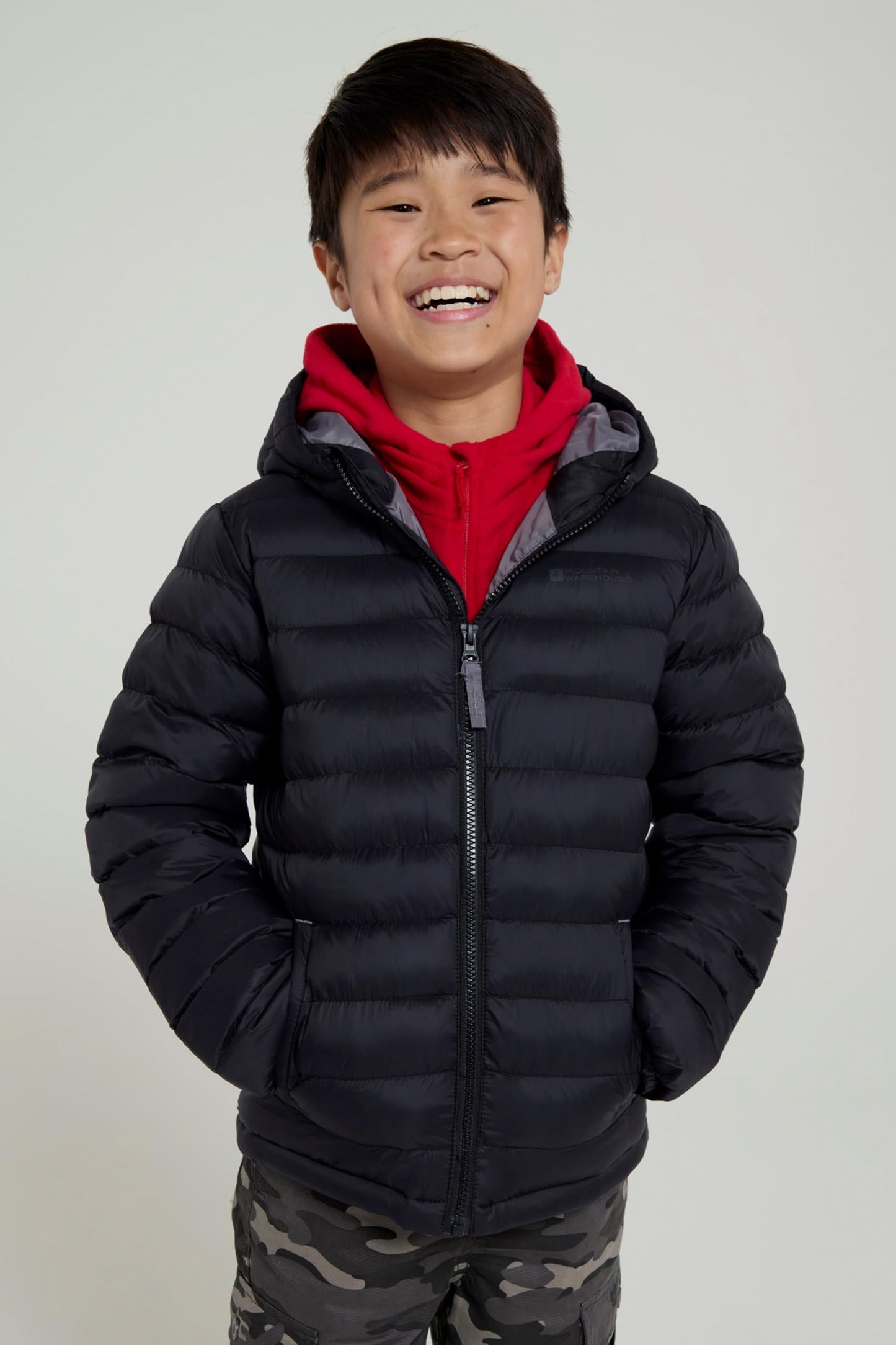 Mountain Warehouse Seasons Padded Kids Puffer Jacket - Water Resistant & Lightweight Insulated Rain Coat, Boys & Girls - Spring Summer, School, Travelling Black Teen Size 13 Years