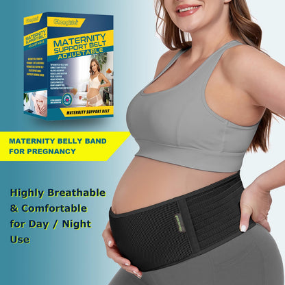 ChongErfei Pregnancy Belly Band Maternity Belt Back Support Abdominal Binder Back Brace - Relieve Back, Pelvic, Hip Pain for Pregnancy Recovery (Black, One Size)