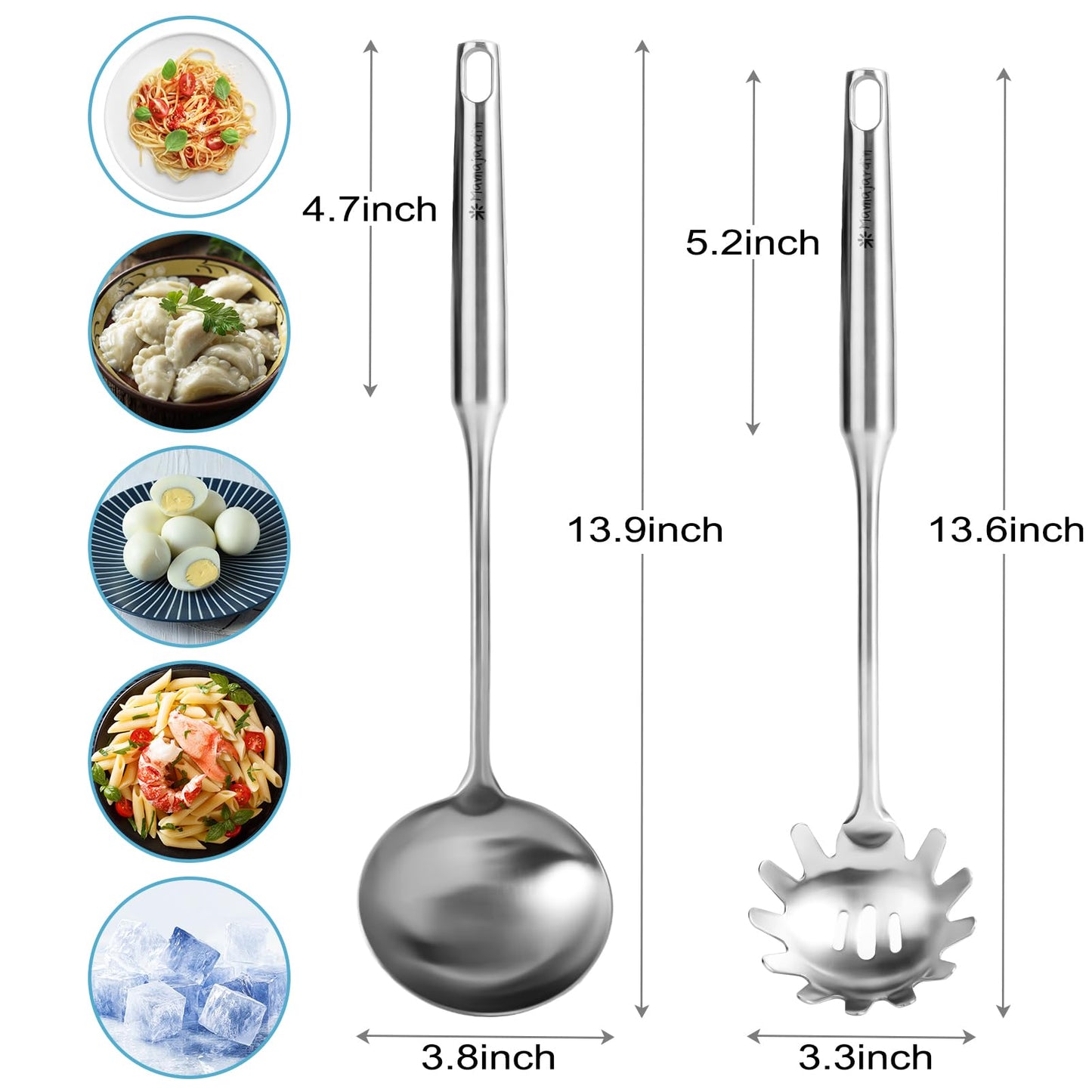 Stainless Steel Soup Ladle and Spaghetti Spoon Set - Large Ladle Spoon, Pasta Strainer, Durable Kitchen Cooking Utensils for Stirring, Serving Pasta, Soup & Sauce，Perfect Gifts