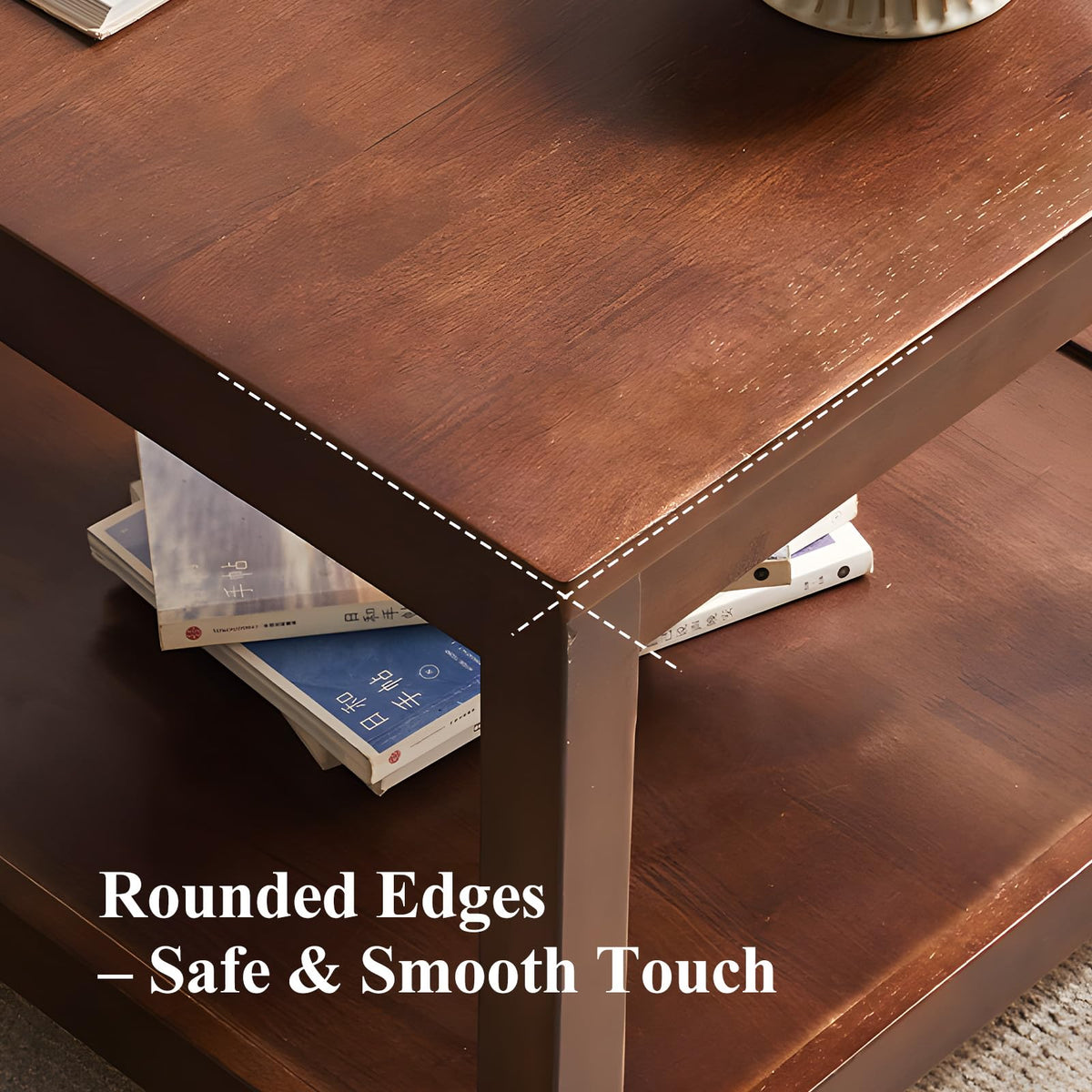 Cttasty Side Table, Solid Wood Square End Table with Storage Shelf, 2-Tier Coffee Table for Living Room, Rubber Wood Small Sofa Table, Nightstand 23.62 H x 23.62 W x 23.62 D Inches (Walnut)