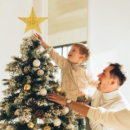 Glittered Christmas Tree Topper, 8 Inch Gold Glitter Christmas Tree Ornaments Metal Hollow Star for Christmas Tree Home Decoration for Home Xmas Holiday Party