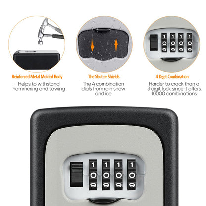 Key Lock Box Wall Mounted, Fayleeko 4 Digit Combination Lockbox for Outside, House Keys - 5 Keys Capacity, Key Safe Security Storage Lock Box for Indoor, Outdoor, Garage, Garden, Store (Grey, 1Pack)