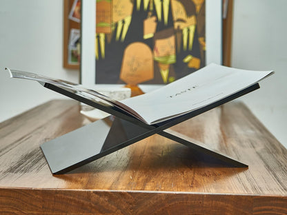 Honygebia Black Acrylic Book Stands - Cross Frame Acrylic Book Holder, Open Bookstand for Display and Reading, Suitable for Art, Bible, Cookbook, Easel, Magazine, Textbooks 12.5" x 9.5" x 5.5"