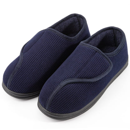 LongBay Men's Diabetic Wide Fit Memory Foam Slippers Comfy Warm Plush Fleece Arthritis Edema Swollen House Navy Blue 10UK