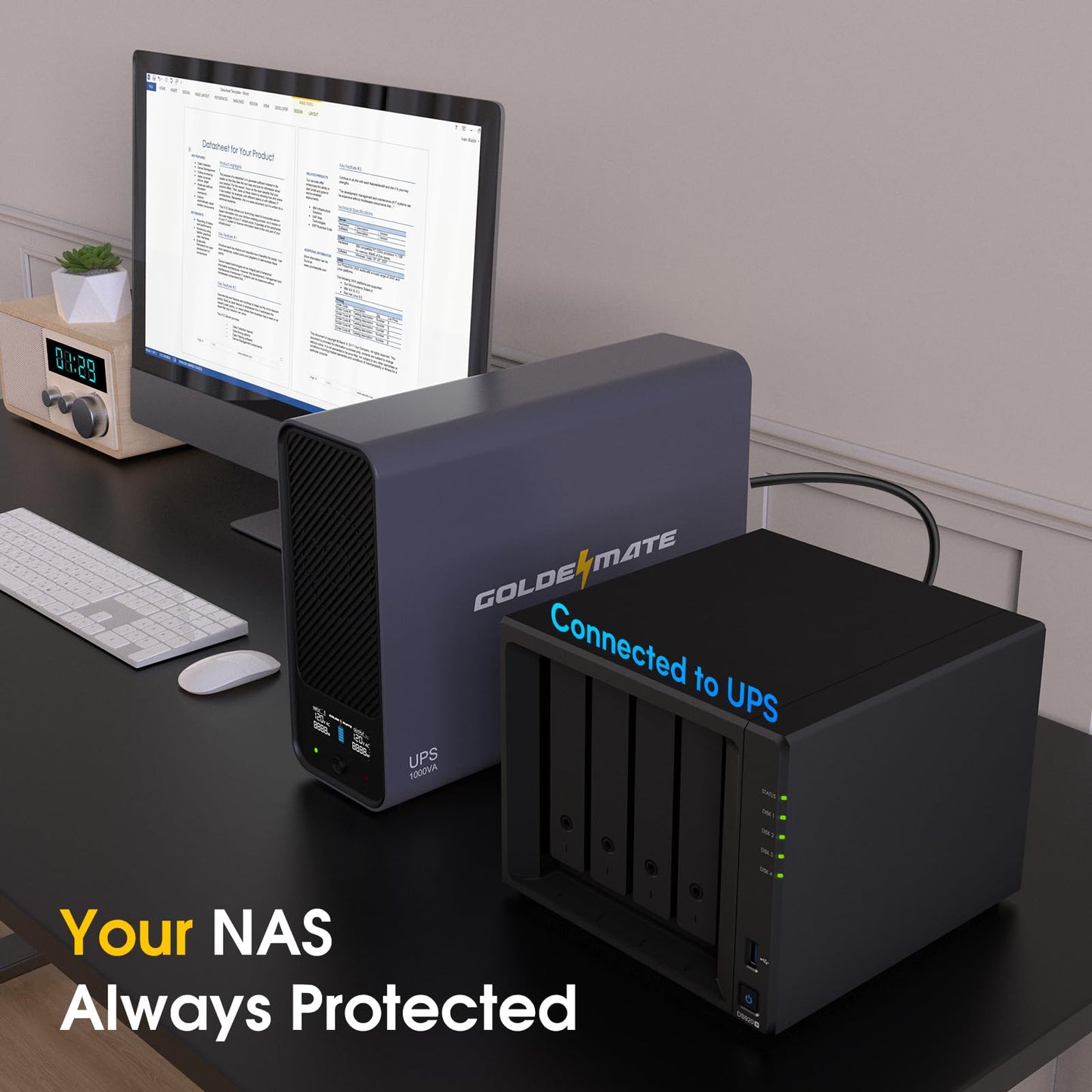 GOLDENMATE 1000VA/800W Lithium UPS Battery Backup and Surge Protector, Sinewave UPS System with LiFePO4 Battery(230Wh),Upgraded Pro Ver. with Communication Port, 8 Outlets, for NAS & Home Office, Gray