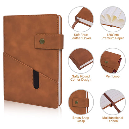 vfaejll A5 Lined Leather Journal Notebook,Hardcover Journal Set with Pen and Gift Box,100Pages 100gsm Thick Ruled Paper Daily Diary for Men Women School,Travel,Business,Work,Writing 5.9" X 8.4"