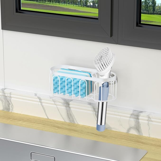 Yazoni 2-in-1 Sponge Holder for Kitchen Sink, Sink Caddy Kitchen Sink Organizer