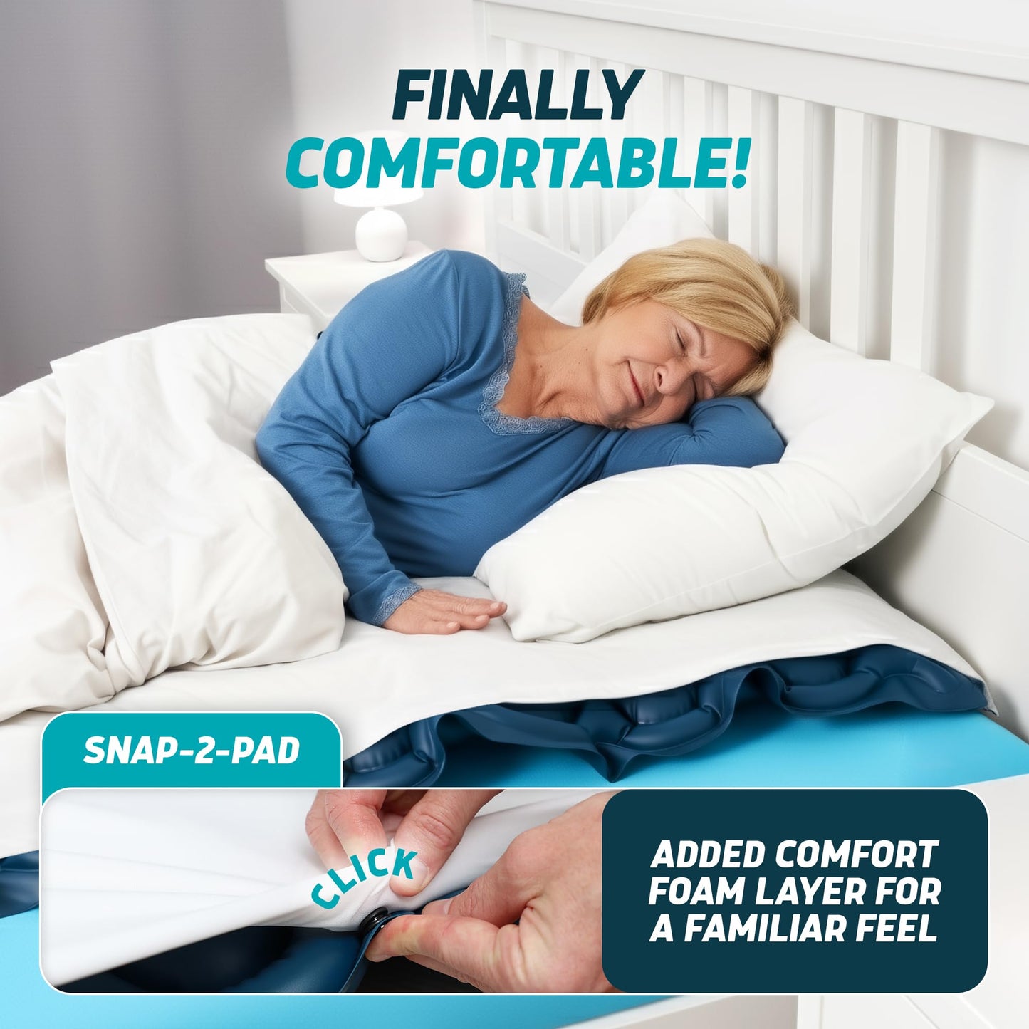 Lunderg PressuRelief Alternating Air Pressure Mattress Pad - with Snap-2-Pad Comfort Layer & Static Mode - Quiet Pump, Comfortable Bed Sore Prevention Mattress Topper for Hospital Bed or Home