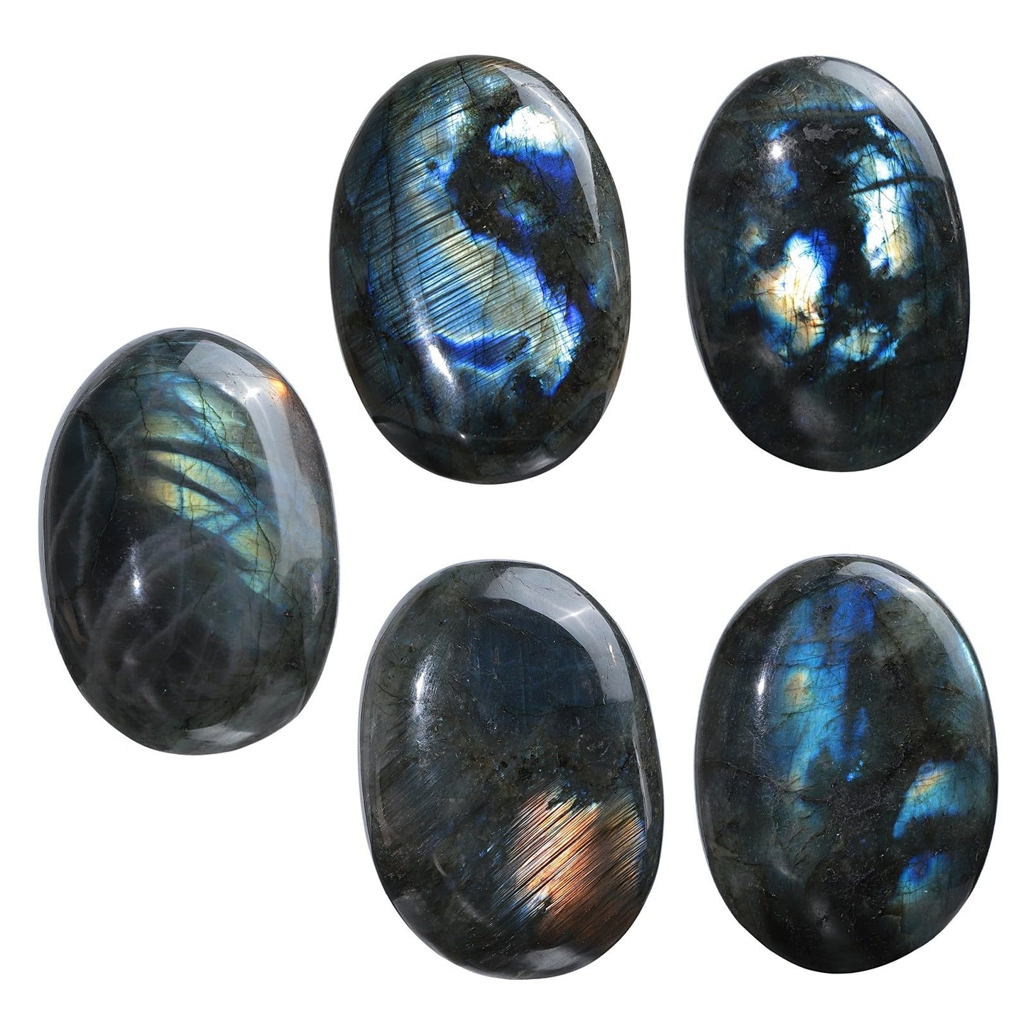 Sportmusies Natural Labradorite Stone for Home Desk Decoration, Polished Irregular-Shaped Labradorite Crystal for Reiki Healing Meditation, 2.24-3.85 inches