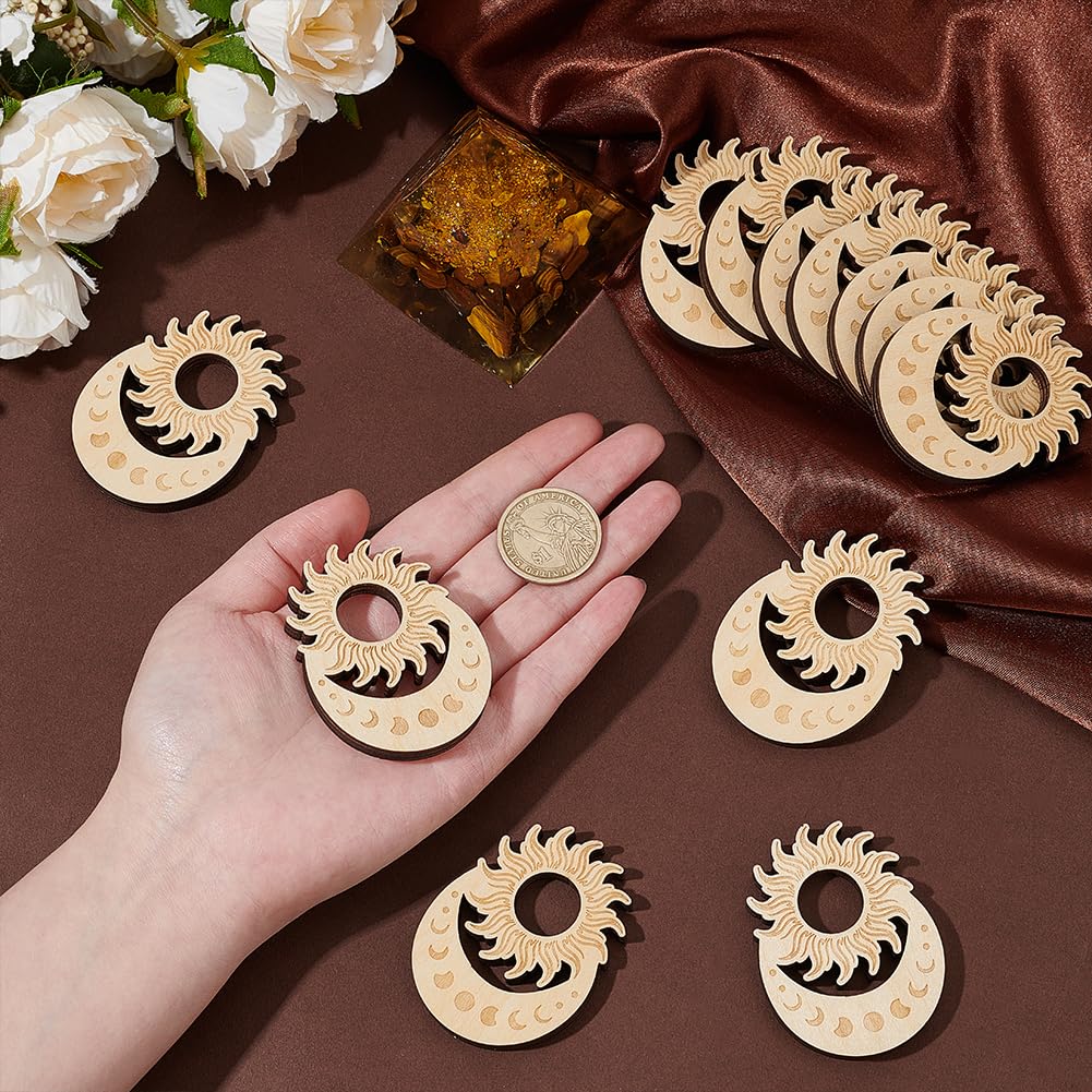 PH PandaHall 12pcs Wooden Crystal Ball Holders Sun Moon Sphere Stand 16.5mm Hole Mini Crystals Display Holder Sphere Display Stands Base for 2-6cm Ball, Home Decor Nature Stone Gemstone Showcase