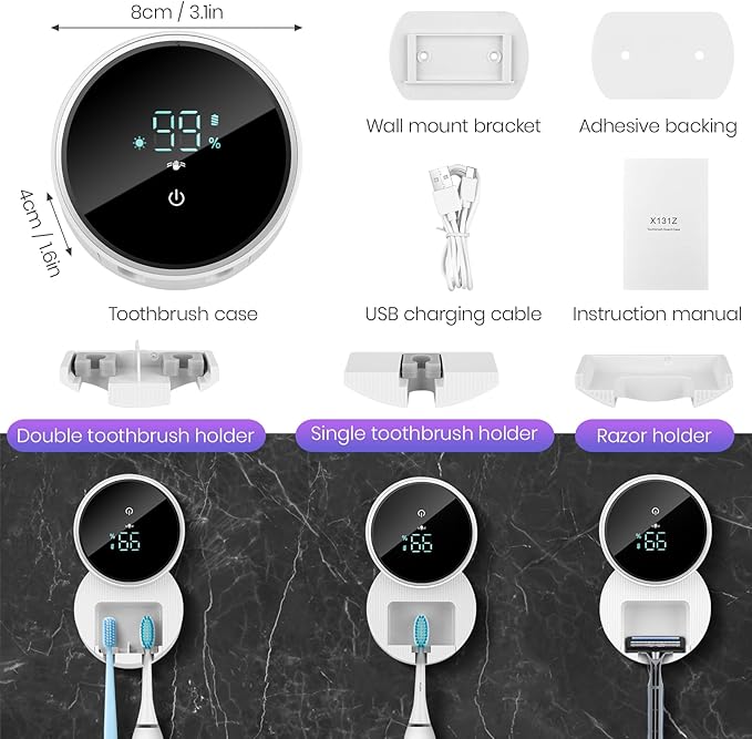 Wall Mounted Toothbrush Holder & Toothbrush Cleaner, Electric Toothbrush Holder