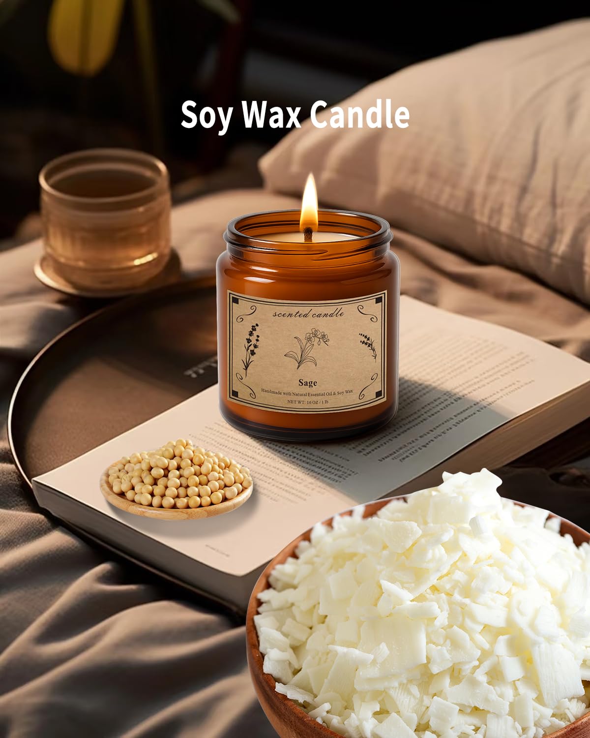 Sage Candles for Cleansing, 16oz Large Jar White Scented Candle, Over 100 Hours of Burn Time, Ideal for Home Decor and Gift