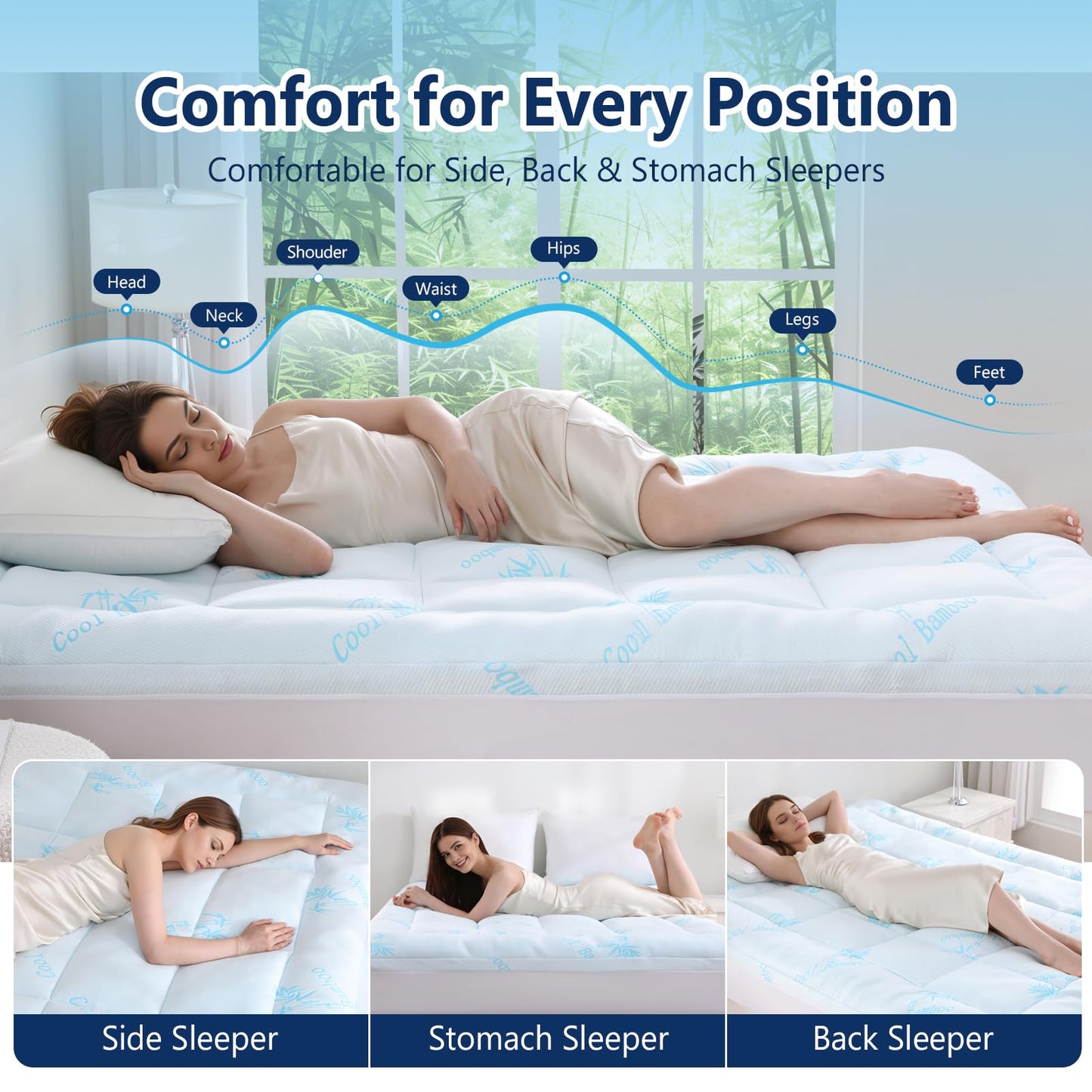 DOWNCOOL 100% Waterproof Twin Mattress Topper, Cooling Pillow Top Memory Foam Mattress Topper for Hot Sleepers, Viscose Derived from Bamboo, Deep Pocket Fits 8-21 Inch