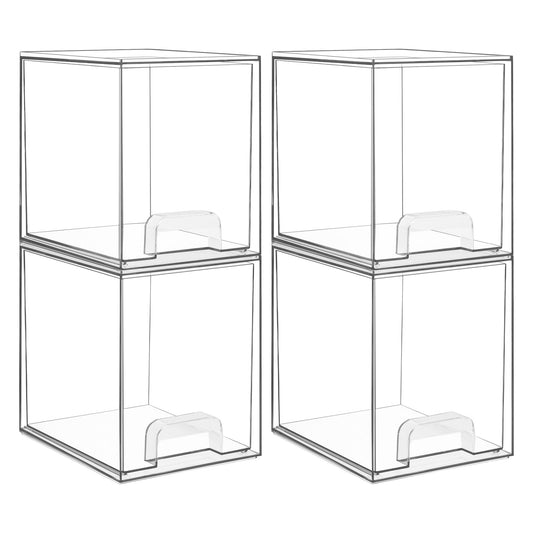 Vtopmart 7.6" H Clear Stackable Storage Drawers, 4 Pack Plastic Organizers Bins for Skincare, Cosmetics,Beauty Supplies,Ideal for Vanity, Bathroom,Kitchen Countertop,Cabinet Organization