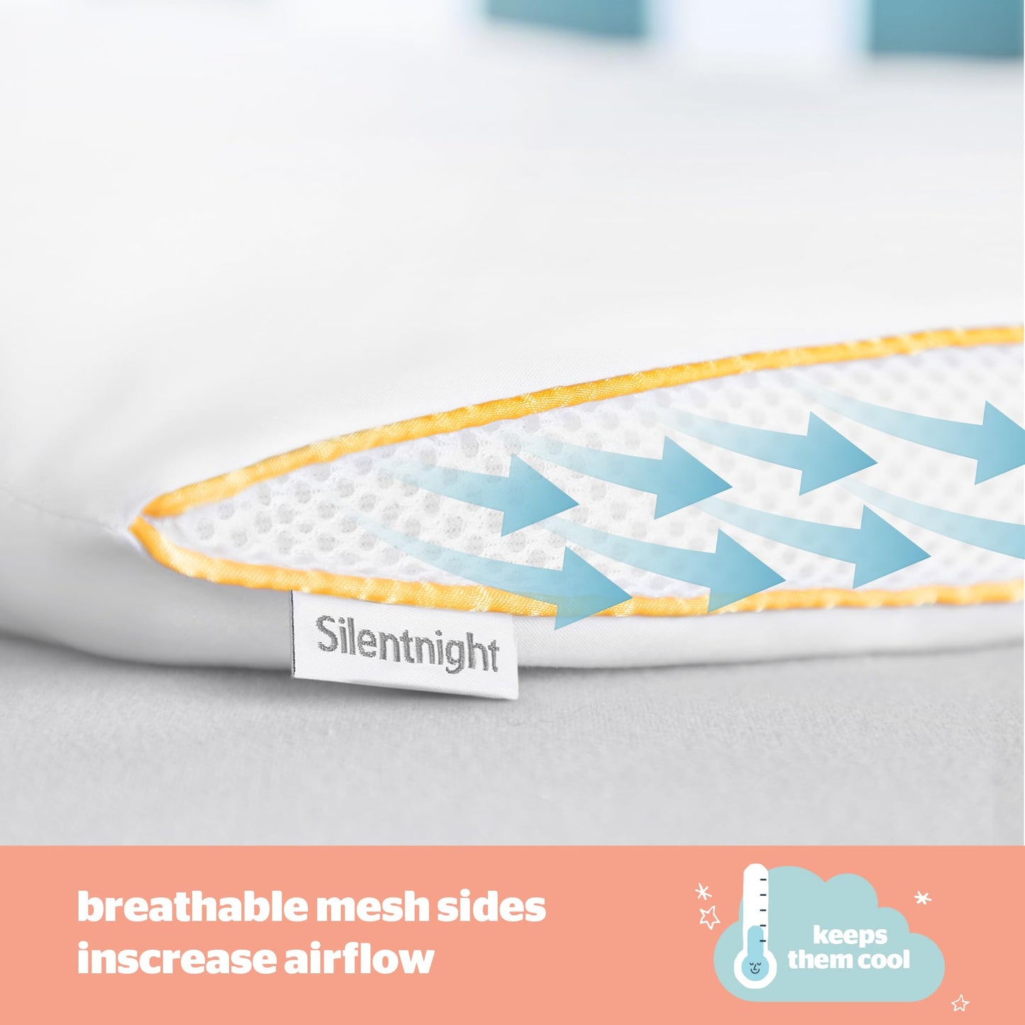 Silentnight Safe Nights Breathable Cot Bed Pillow - Toddler Baby Pillow with Mesh Sides for Comfortable and Fresh Sleeping - Anti Allergy and Machine Washable White