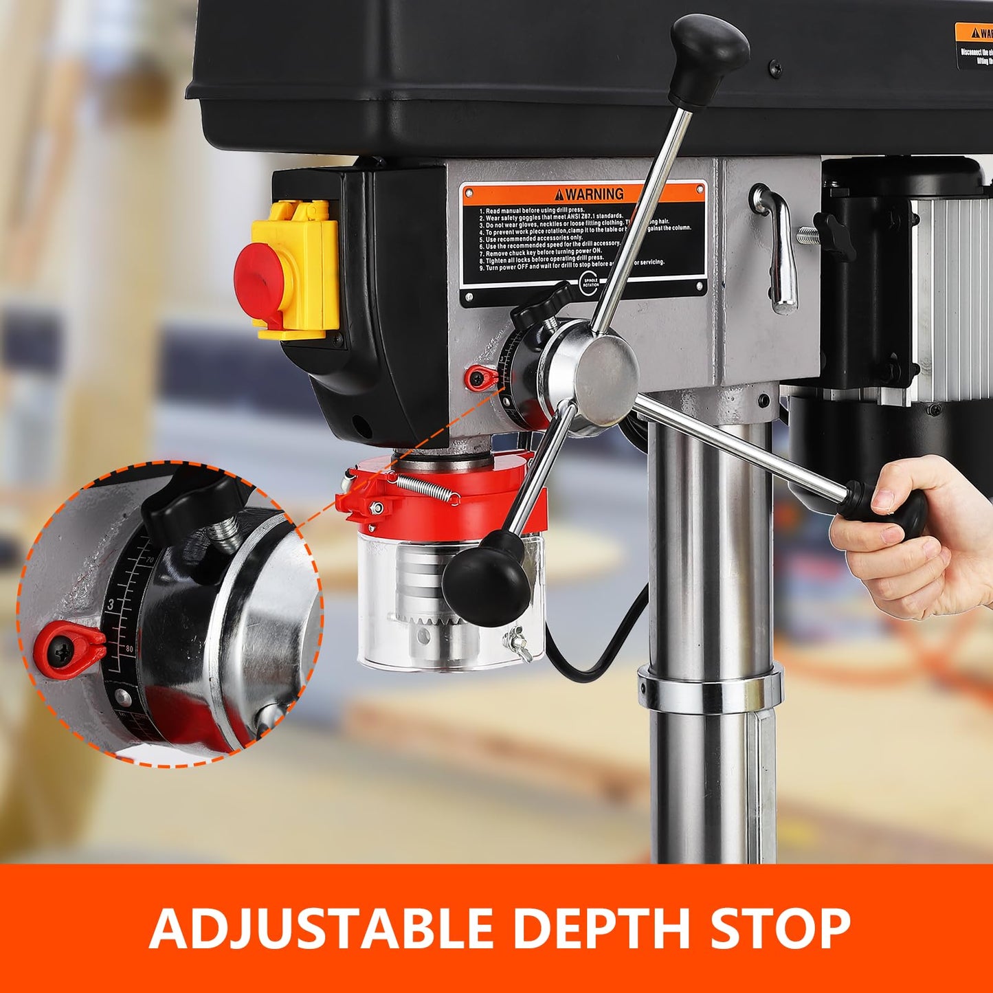 Garvee 15 in Floor Drill Press, 7.5 Amp 120V Pure Copper Motor, 288-3084 RPM Variable Speed Cast Iron Bench Drill Press, 0-45° Tilting Worktable, Tabletop Drilling Machine for Wood Metal