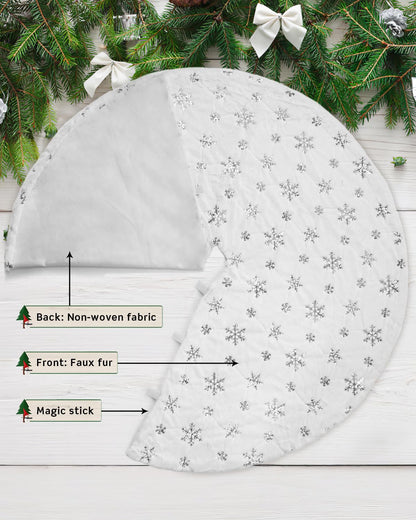 COOLWUFAN 48 Inches Faux Fur Christmas Tree Skirt for Xmas Tree Holiday Party Decorations White Plush Silver Sequin Snowflake (Silver)
