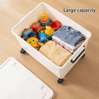 Duufiell 3 Extra Large Storage Bin with 4 Quiet 360° Swivel Casters - 55cm Tall Heavy Duty Organizer with Snap-On Lid, Dust-Proof Moisture-Proof, Stackable Design for Living Room, Bedroom, Study
