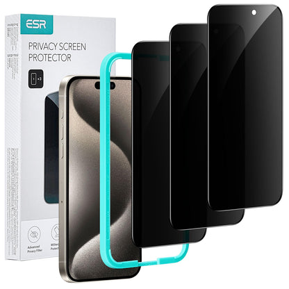 ESR 3 Pack for iPhone 15 Pro Max Screen Protector, [9H Hardness] [Military Grade Shatterproof] Full Coverage Tempered Glass Film with Easy Installation Tool, HD Clear, Scratch Resistant