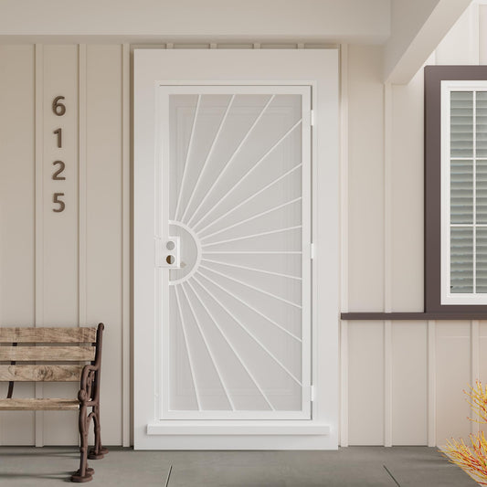 JUBEST 36 in. x 80 in. Security Door, Exterior Front Entry Door, Outswing Steel Security Door with Metal Screen, Powder Coated White, No Lock