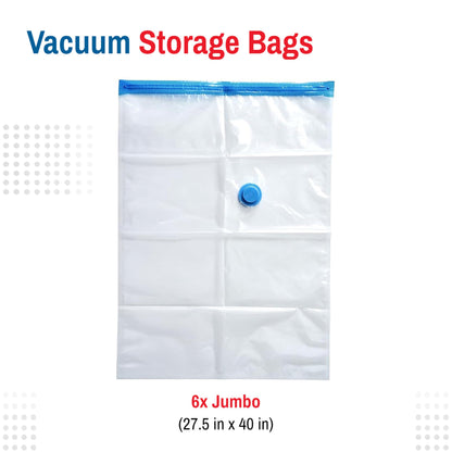 6 Pack Jumbo Vacuum Storage Bags for Comforters, Blankets & Clothes – Vacuum Sealed Compression Bags with Hand Pump – Space Saver Storage Bags for Bedding, Moving, Travel & Organization