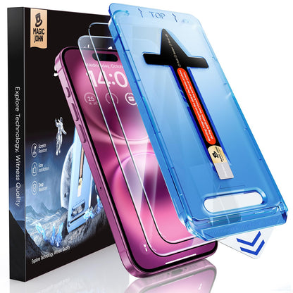 MAGIC JOHN 2 Pack for iPhone 16 6.1 inch Tempered Glass Screen Protector (Not Pro), Auto Dust-Elimination, Bubble Free, Easy Installation, HD Clear