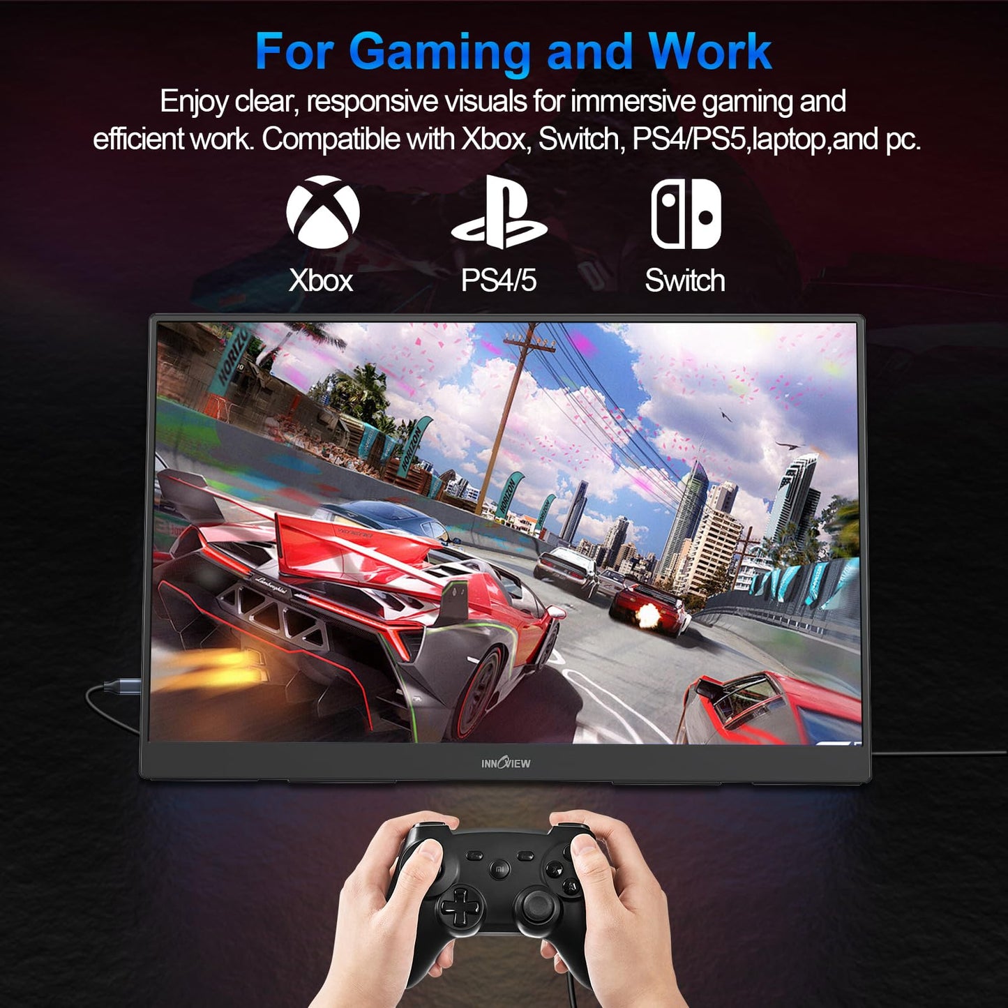 InnoView Portable Monitor 18.5 inch 100HZ 120% sRGB, 1080P FHD IPS Large Portable Monitors for Laptop USB C HDMI HDR Travel Monitor with Kickstand Mac PC Xbox PS4/5 Switch