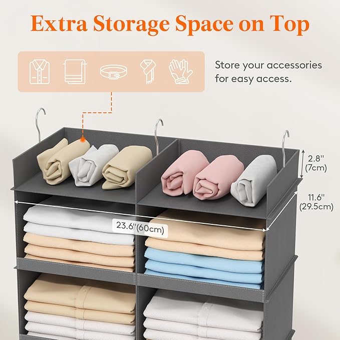 Lifewit Dual-Row 6 Tier Hanging Closet Organizer and Storage, Wide Clothes