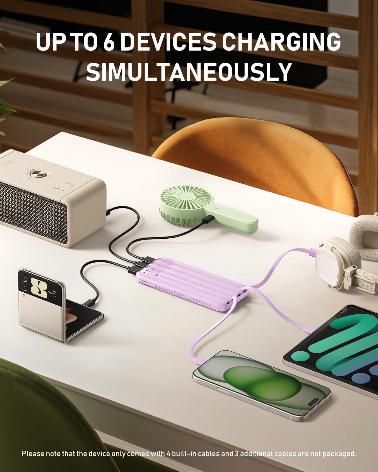 charmast Portable Charger with Built in Cables, 10000mAh Slim Power Bank, 15W USB C in&Out Port High Speed Charging External Charger, Battery Pack Compatible with iPhone 16 15 13 Samsung Google iPad