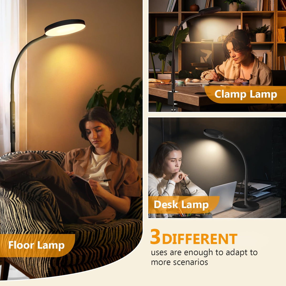 Aulaidik Light Therapy Lamp, 3 in 1 Therapy Floor Lighting, 11000 Lux Full Spectrum Therapy Lamps, UV-Free LED Sunlight, 10 Brightness/5Color/Gooseneck/Height Adjustable with Timer Control, Black