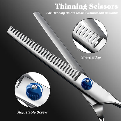Professional 4 in 1 Dog & Cat Grooming Scissors Kit with Safety Round Tips,Sharp & Durable,Dog Shears for Grooming - Includes Straight, Curved, Thinning Scissors and Comb - Premium Pet Supplies
