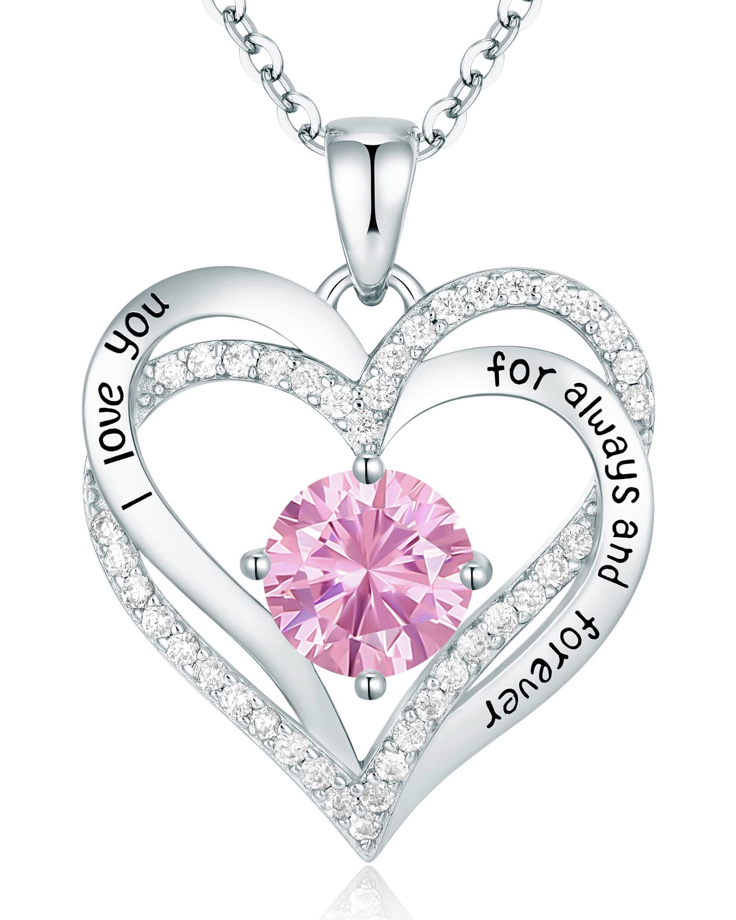 CDE Valentine's Day Gift Forever Love Heart Necklaces for Women, Wedding Anniversary, Birthday Mothers Christmas Day Gifts for Mom, Mother, Wife, S925 Silver Jewelry with Birthstone Pendant