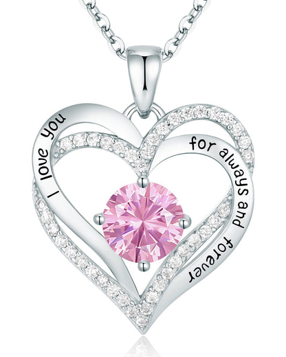 CDE Valentine's Day Gift Forever Love Heart Necklaces for Women, Wedding Anniversary, Birthday Mothers Christmas Day Gifts for Mom, Mother, Wife, S925 Silver Jewelry with Birthstone Pendant