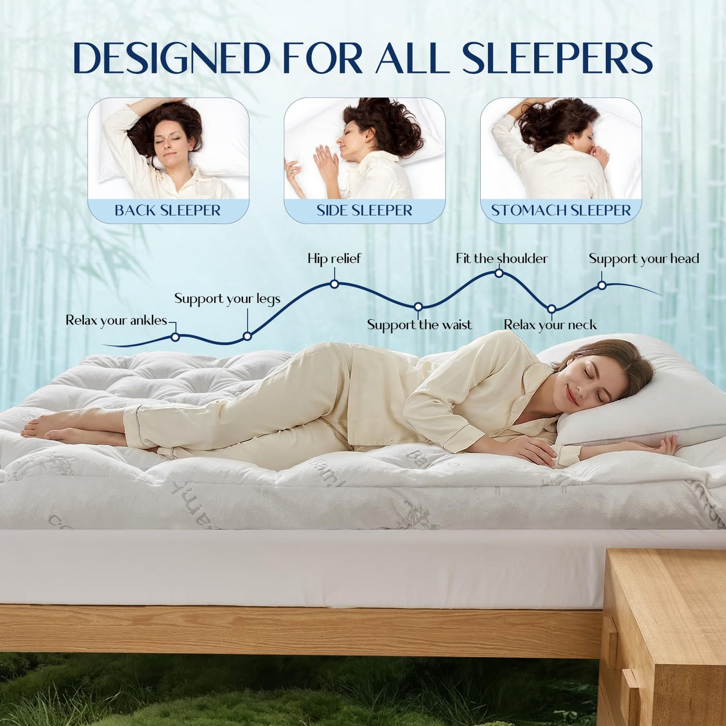 5 Inch Full Mattress Topper Viscose Derived from Bamboo,Extra Thick Pillow Top Mattress Pad Full Size,Cooling for Hot Sleepers,Memory Foam Filling for Pain Relief,White