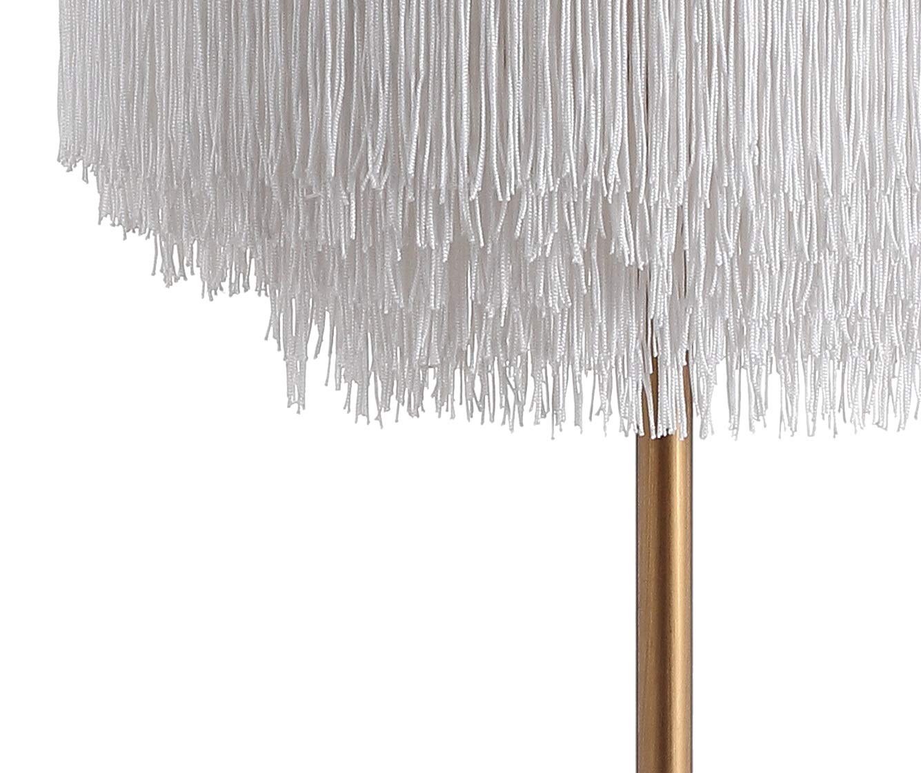 JONATHAN Y 27.5" Gold 2-Light Fringed Metal LED Table Lamp, Contemporary Glam Desk Lamp with White Tassel Shade for Living Room, Bedroom, LED Bulbs Included JYL9045A