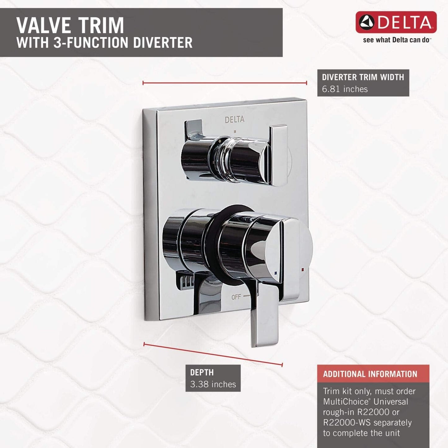 Delta Faucet Ara 17 Series 6-Setting Integrated Diverter Valve Trim Kit, Chrome Diverter Valve Trim Kit, Shower Trim Kit, Chrome T27967 (Valve Not Included)