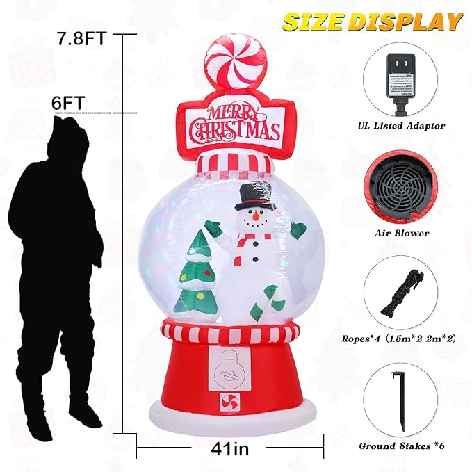 Vigdur 8 Ft Christmas Inflatables Outdoor Decorations, Blow up Inflatable Gashapon Machine with LED Lights for Indoor Outdoor Garden Yard Patio Lawn Xmas Holiday Party Roof Décor