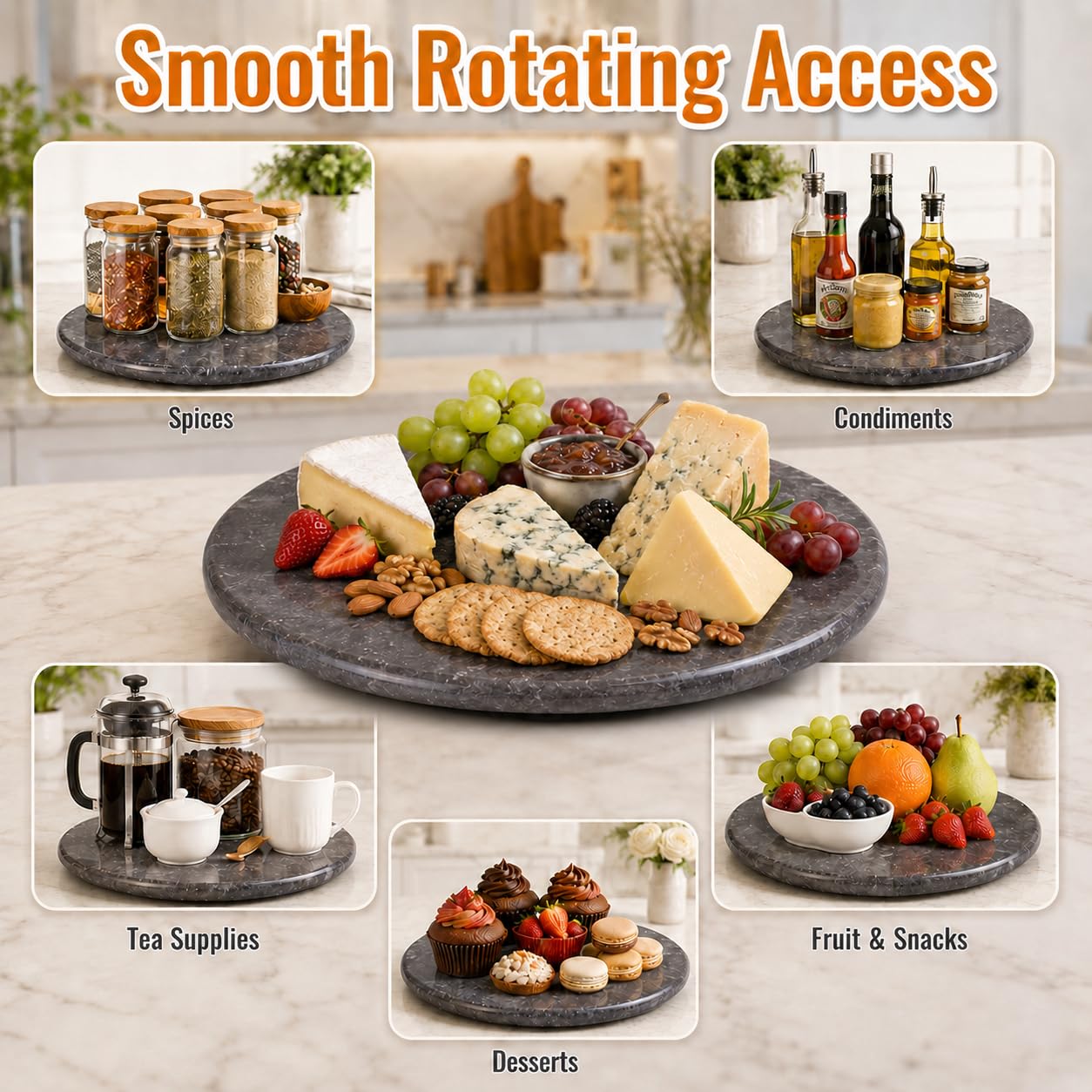 Creative Home 12 Inch Natural Charcoal Marble Cheese and Charcuterie Board