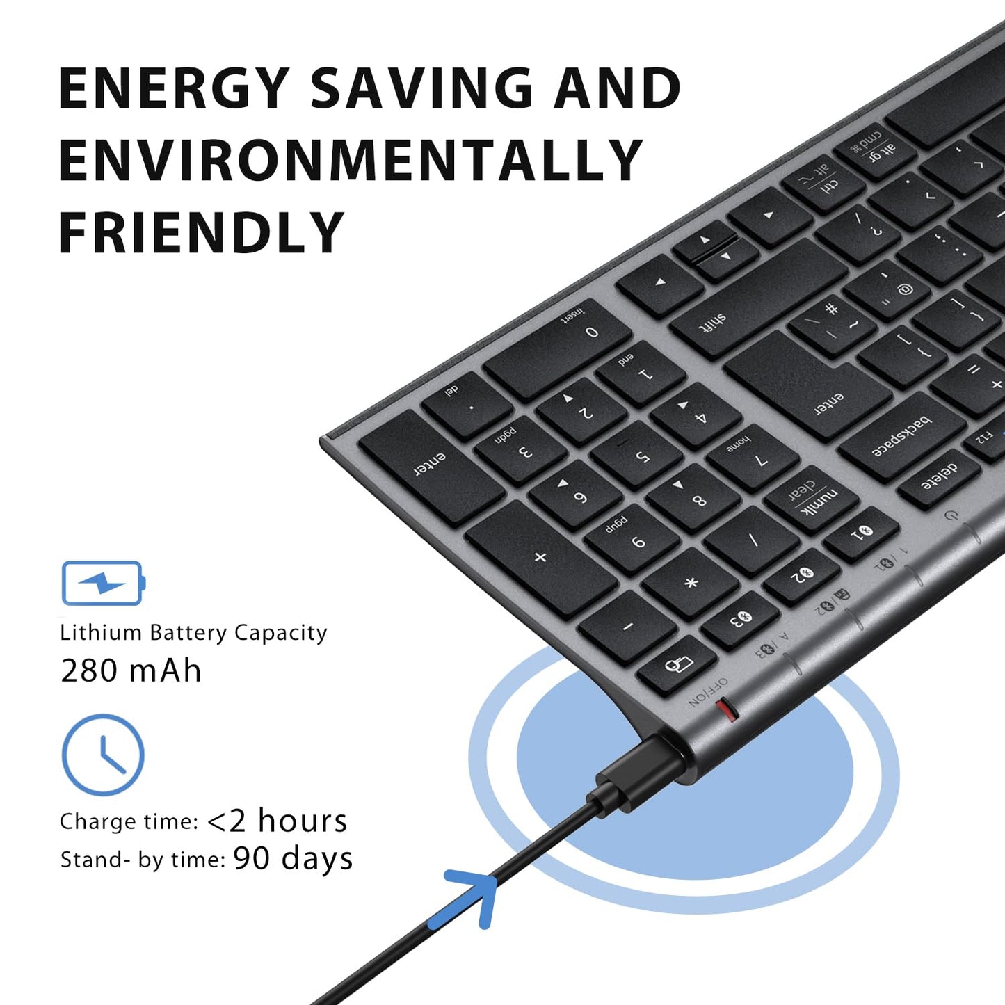 iClever Wireless Keyboard, Bluetooth Keyboard Stable Connection to Multi Devices Rechargeable Slim for Mac, iPad, Android, Windows, QWERTY UK Layout -Black
