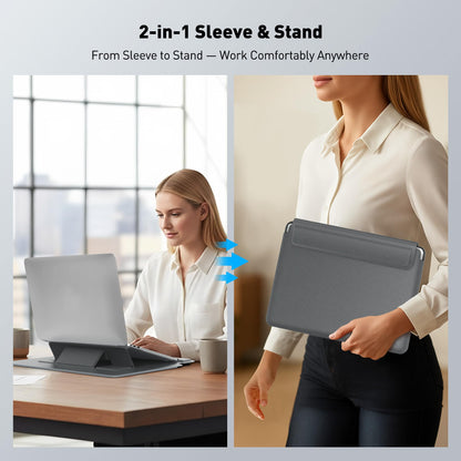 AboveTEK Laptop Sleeve Case for 13-14 inch MacBook Air/Pro, Slim Laptop Case with Stand, Ergonomic Wrist Rest & Mouse Pad, Waterproof Anti-Scratch Leather Bag for 13-14 Surface HP, Grey
