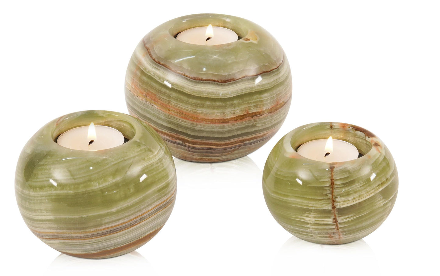 Radicaln Marble Tealight Candle Holder 4" Inch Green Onyx Handmade Set of 3 Mini Candle Holders for Dining & Entryway Table, Decorative Votive Candle & Marble Taper Holder for Home Decor