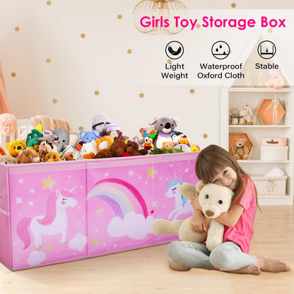 decalsweet Unicorn Extra Large Toy Box Chest with Flip Lid for Kids, Collapsible Oxford Toy Storage Box with Handles Mesh Pockets, Sturdy Waterproof Toy Box for Bedroom Playroom, 37.7×12.5×15.7 Inch