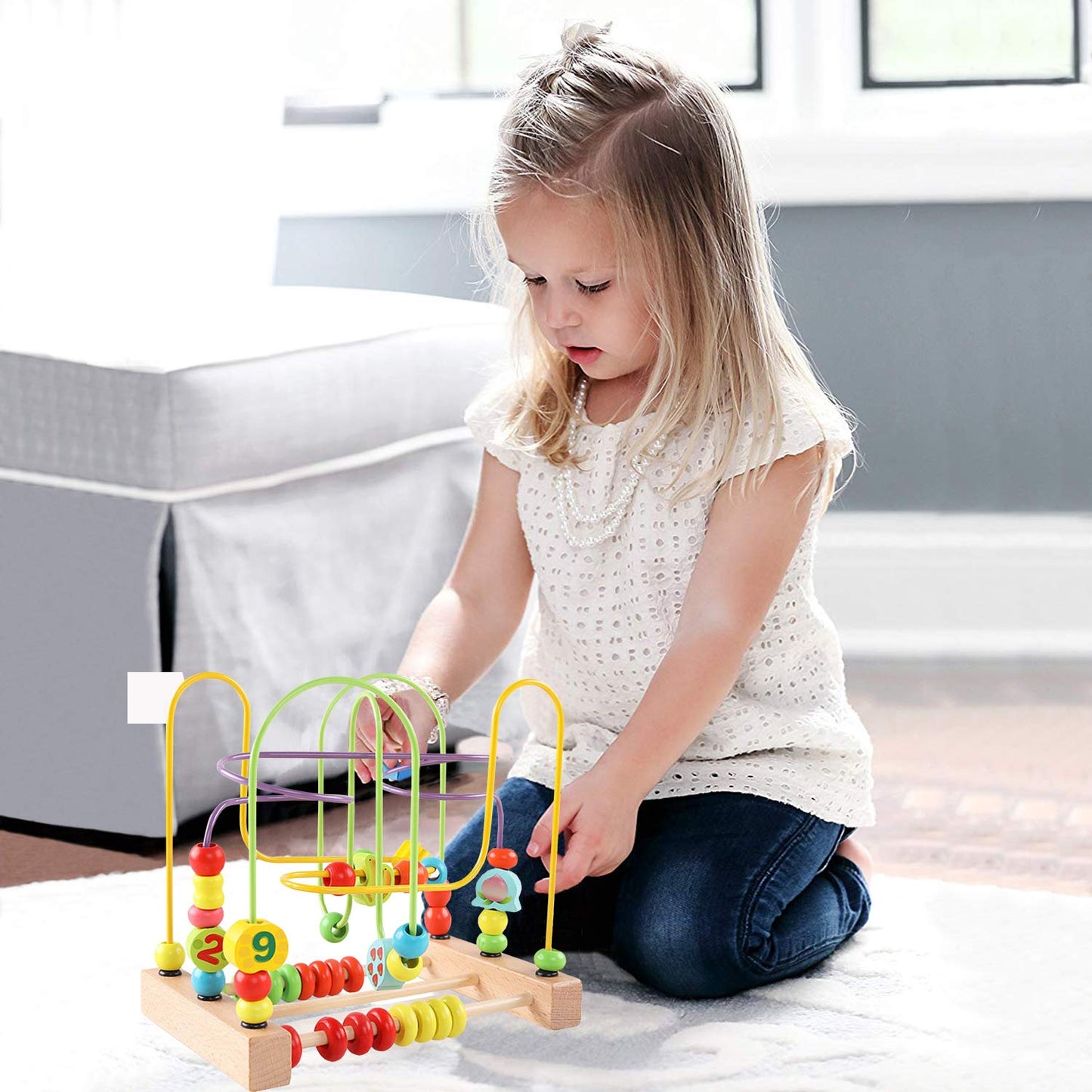 Jacootoys Beads Maze Wooden Roller Coaster Activity Learning Game Preschool Educational Toy Gift for Toddlers