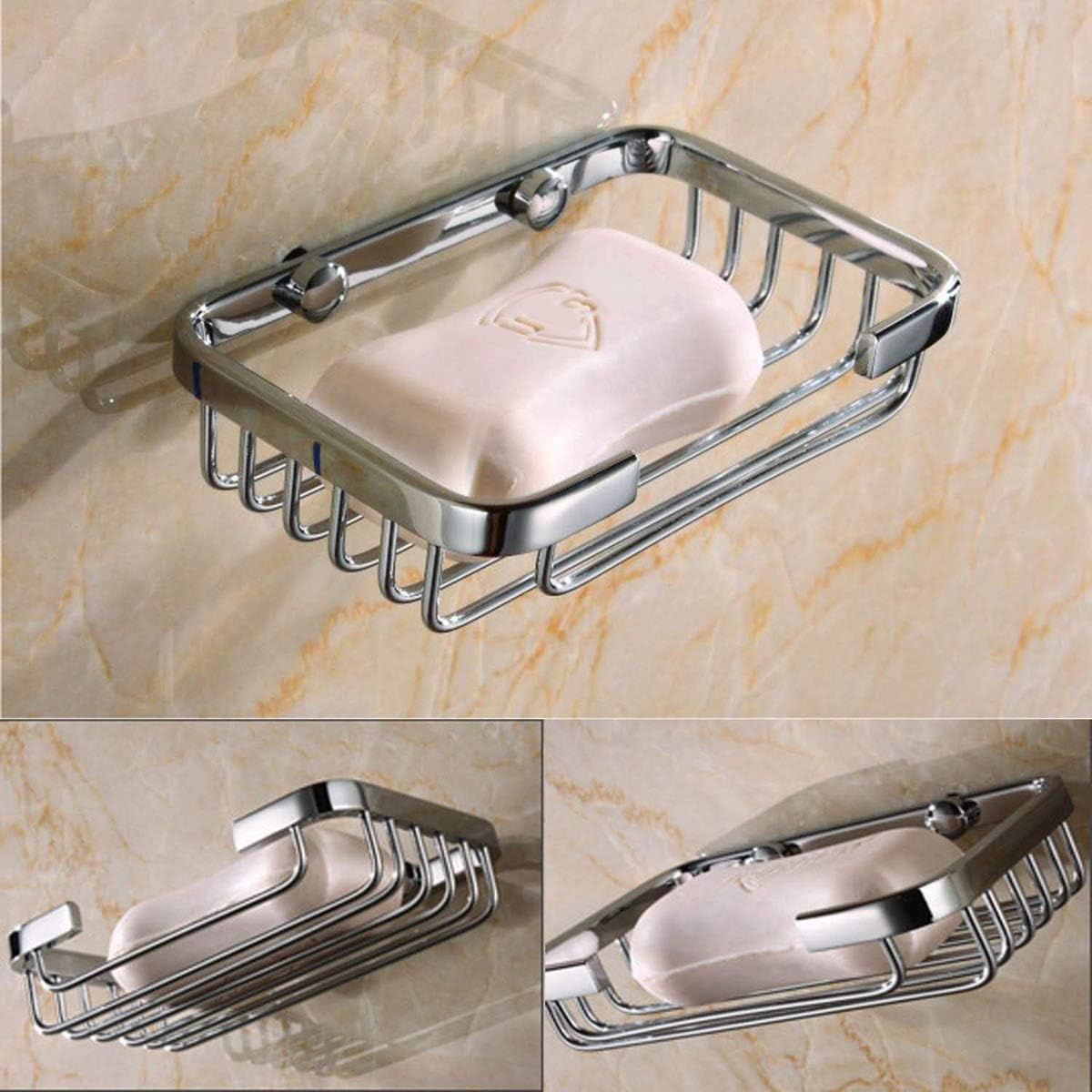 ThinkTop Wall Mounted Soap Dish for Shower Solid Brass Chrome Finished Soap Basket Bathroom & Kitchen, Self Draining Bar Soap Holder, Silver