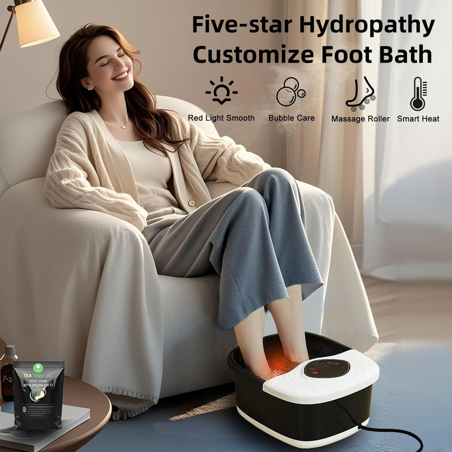 closewave Foot Spa Bath Massager with Heat, Red Light & Oxygen Bubbles,Shiatsu Rollers Epsom Salt Temperature Control, Relieves Stress and Feet Pain - Home Pedicure Soaking Tub Gift for Women/Men