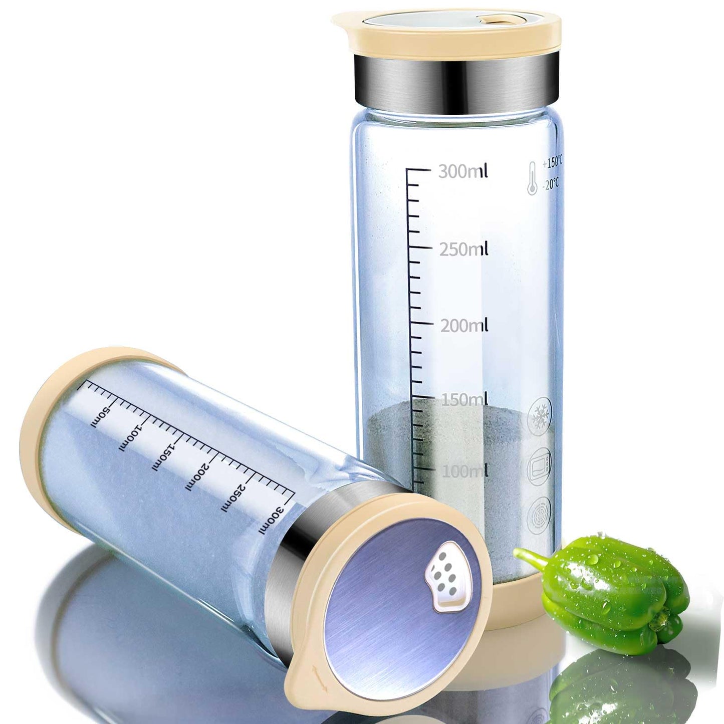 MATIFANER Salt and Pepper Shaker Set, High Borosilicate Glass, Best Stainless Steel Lids，Silicone Inner Cover Easy Adjustable Coarseness,10oz